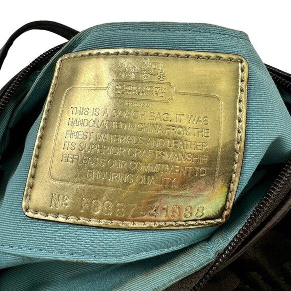 Coach Madison Brown Logo Jacquard & Leather Wristlet Mini Bag 41988 Zipper Top - Picture 5 of 5